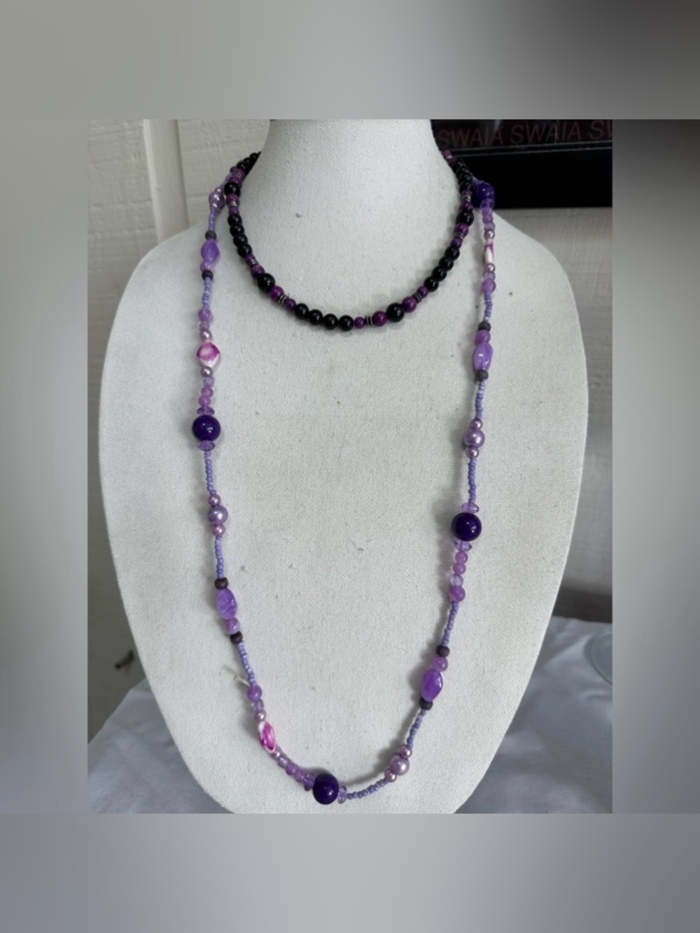 Two Purple Vibes Beaded Necklaces/ 1 Long Light Purple and 1 Shorter Dark Purple